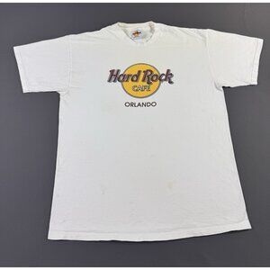 Rare Vintage 90s Hard Rock Cafe Orlando White Promo Shirt USA Made Logo Tee